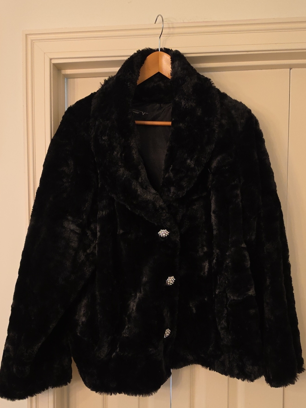 Venezia Black Faux-Fur Teddy Jacket with Decorative Buttons